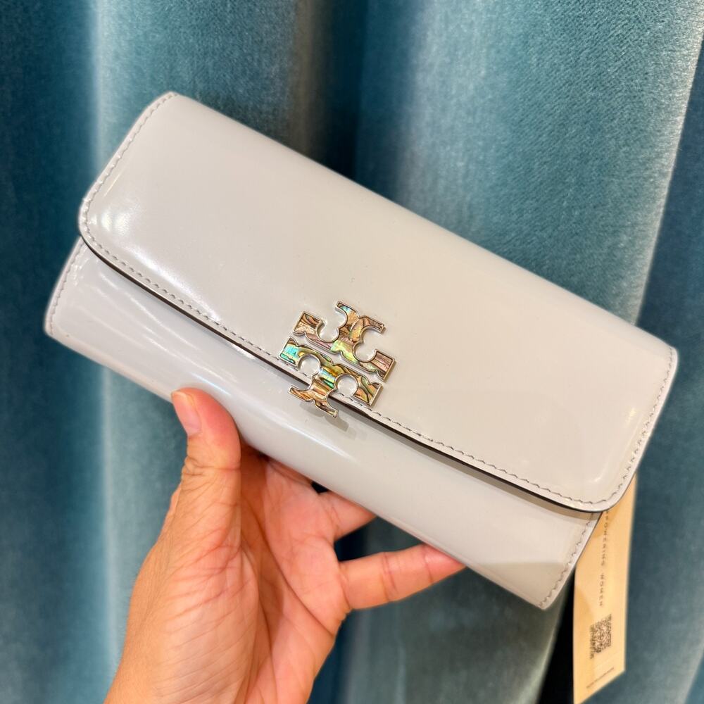 Tory Burch Britten Envelope Wallet 181945 Light Sea Calf Leather $320